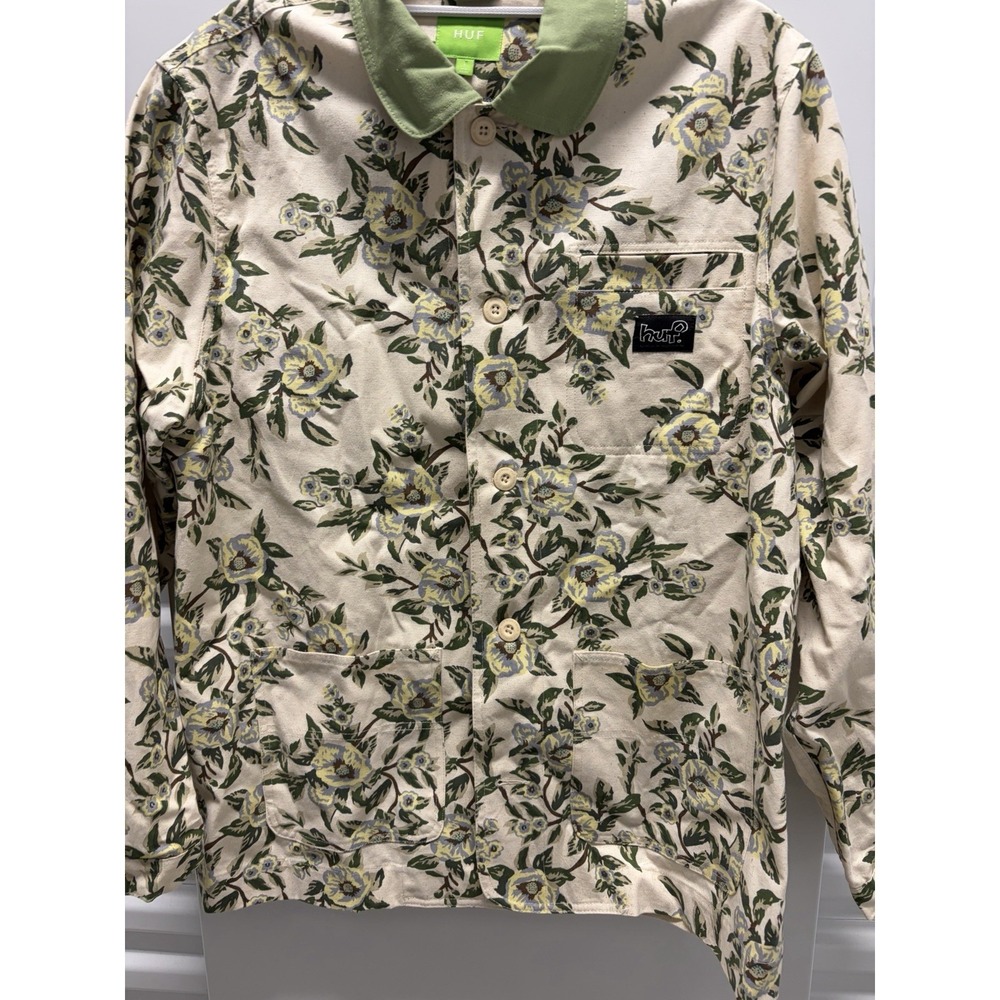 HUF Floral Chore Coat Jacket Size Large Men's  Green - Picture 2 of 6